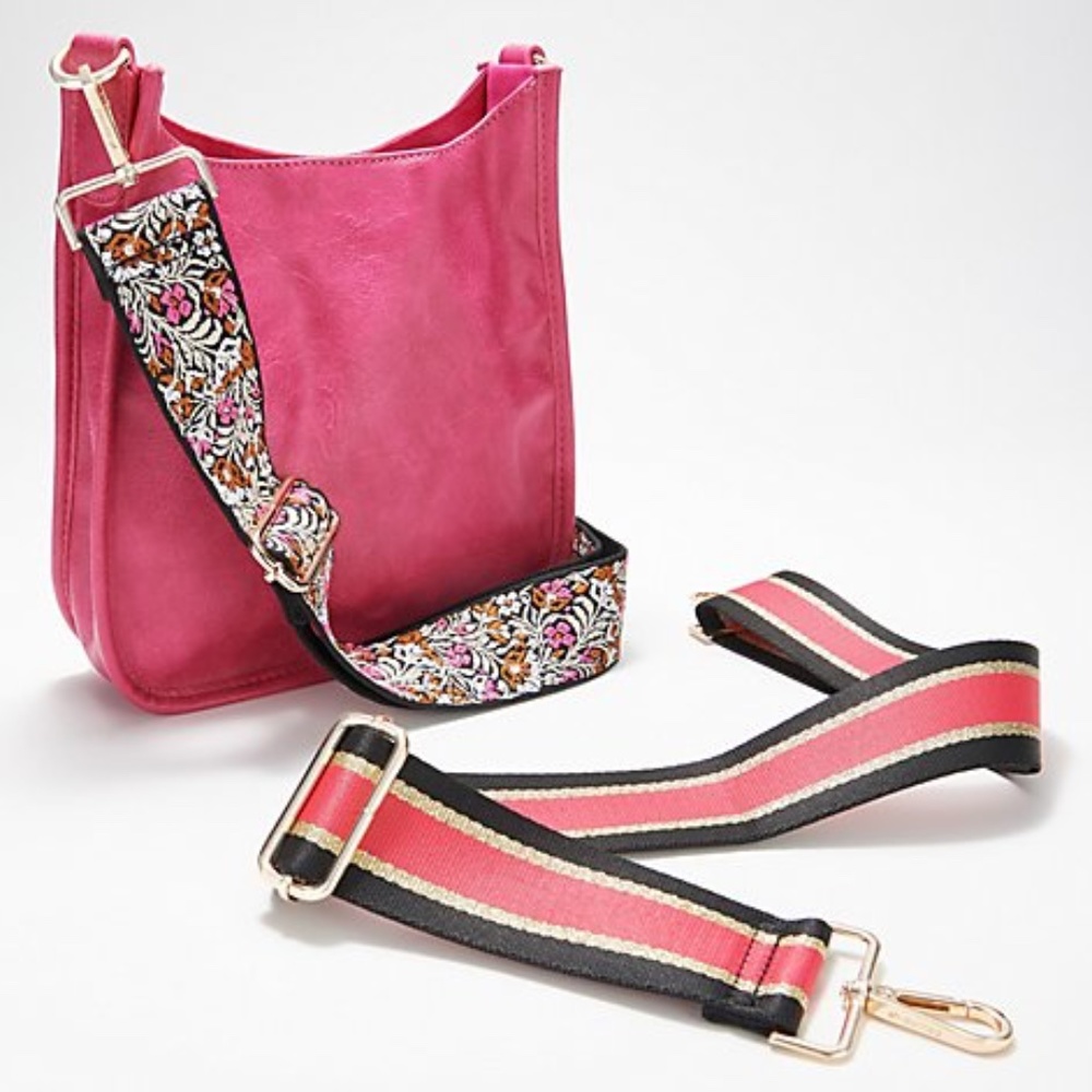 Ahdorned soft faux leather messenger bag in pink with 2 straps (NWT)